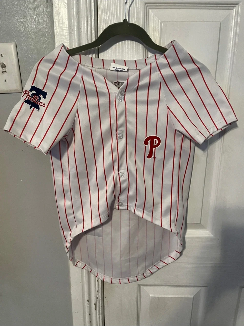 NWOT Pets First Phillies Dog White & Red Pinstripe Jersey - XXL